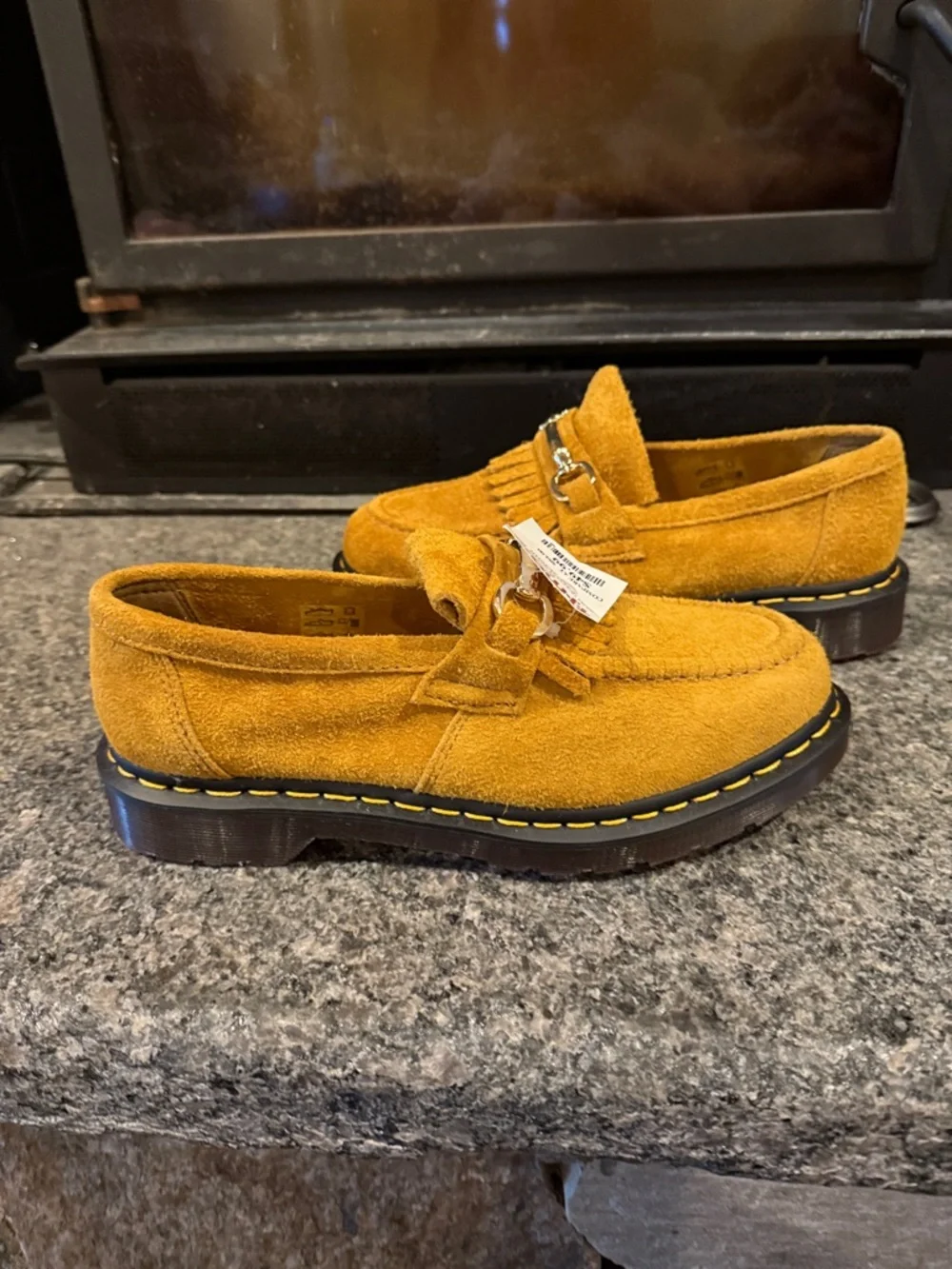 DR. MARTENS women’s Adrian Snaffle Tassel Mustard Suede Loafers - Picture 4 of 16